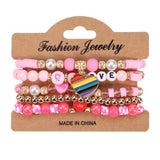 Cwaje05693_Valentine Heart Crystal Beaded Elastic Bracelet