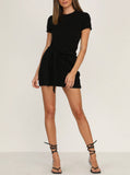 Solid Color Short-Sleeved Dress With Hem Lace