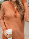 Solid-Color Loose Knitted V-Neck Button Sweater