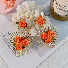 HANDMADE FABRIC FLOWER HEART EARRINGS FOR WOMEN_CWMM6254