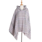 CIRCLE YARN FUR LARGE PLAID HOODED CAPE SHAWL_CWASC1211