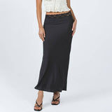 LACE WAIST SATIN SKIRT ELASTIC HIP LONG SKIRT_CWBSS0406