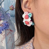 SWEET FABRIC FLOWER STUD EARRINGS HANDMADE FRESH_CWMM6281