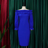 OFF SHOULDER LONG SLEEVED SLIM FIT DRESS_CWDMD3700