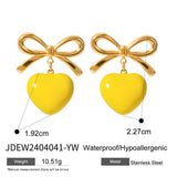 BOW WITH A HEART SHAPED OIL DROP EARRINGS_CWAJE1881
