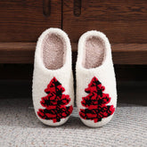 Winter Christmas Tree Patterned Cotton Slippers