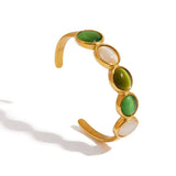 LUXURY 18K GOLD GREEN WHITE CATS EYE CUFF_CWAJE4817