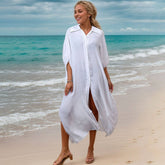 BAMBOO COTTON BEACH COVERUP SOLID COLOR BIKINISHIRT_CWMM6300