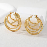 18K GOLD TITANIUM STEEL THREE LAYER EARRINGS_CWMM3599
