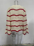Wavy Flared Long-Sleeved Hollowed-Out Sweater