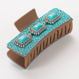 ANTIQUE SILVER TURQUOISE WESTERN HAIR CLAW_CWAHA1766