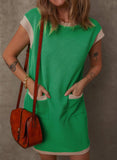 Womens Colorblock Pocket Sleeve Mini Dress