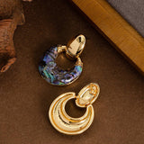 VINTAGE NATURAL OVAL BLACK SHELL EARRINGS_CWMM4321