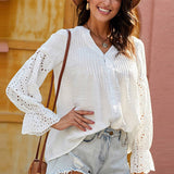 V-Neck Embroidered Lace Chiffon Shirt