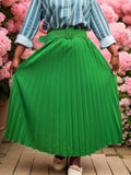 Solid-Color Fashionable Belt Pleated Skirt