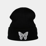 BUTTERFLY EMBROIDERY ALL MATCH WARM KNITTED HAT_CWAH2132