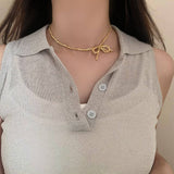 Wear High-End Metal Round Bead Bow Necklace