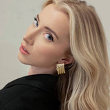 SIMPLE GEOMETRIC SQUARE WAVE TEXTURE EARRINGS_CWASC1652