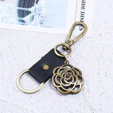 CREATIVE BRONZE ROUND FLOWER COWHIDE KEYCHAIN_CWMM5039