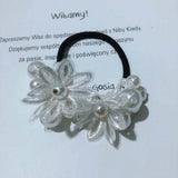 CUTE DAISY PEARL HAIR TIE HANDMADE BRAIDED_CWAHA6880