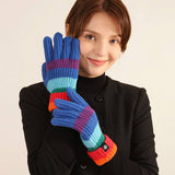 Winter Rainbow Striped Knitted Fingerless Gloves_Cwag0397