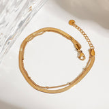 18K GOLD BLADE BEAD DOUBLE LAYER ANKLET_CWAJE4749