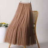 SOLID COLOR ELASTIC WAIST MESH TULLE A LINE SKIRT_CWBLS0372