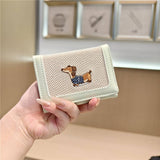 Cute Embroidered Dachshund Tricolor Trifold Wallet_Cwab06209
