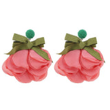 LONG STATEMENT FABRIC BOW FLOWER EARRINGS_CWMM6163