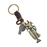 CREATIVE RETRO ALLOY FISHBONE LEATHER KEYCHAIN_CWMM4775