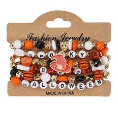 Halloween Pumpkin Ghost Beaded Bracelet_Cwaje05718