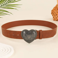 Heart-Shaped Engraved Niche Needle-Buckle Belt