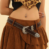 Metal Vintage Distressed Rivet Embossed Belt_Cwmm3954