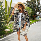 PEACOCK IN FULL BLOOM PRINT FRONT OPEN KIMONO_CWASC0800