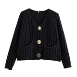 Solid Color Single Row Round Button Knit Cardigan