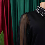 MESH STITCHING BEADED LOOSE PLUS SIZE DRESS_CWDSD6087