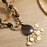 Vintage Wooden Bead Coconut Shell Necklace_Cwmm4430