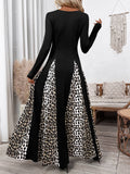Vintage Highwaisted Leopard-Print Patchwork Dress