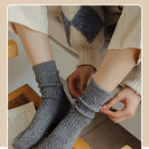 SOLID COLOR TWISTED WOOL MID CALF STACKED SOCKS_CWMS1130