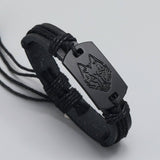 PERSONALIZED BLACK WOLF HEAD LEATHER BRACELET_CWMM4465