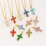 COLORFUL ZIRCON DECEMBER CROSS PENDANT NECKLACE_CWMM5872