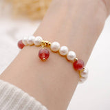 STRAWBERRY QUARTZ FRESHWATER PEARL BRACELET_CWAJE1689