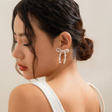 BOW FRENCH TASSEL PEARL EARRINGS_CWAJE1156
