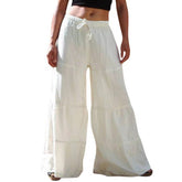 Solid Color Elastic-Waisted Wide-Leg Pants