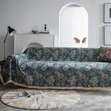 BLUE FLORAL JACQUARD SOFA THROW_CWMM1647
