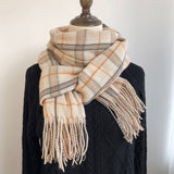 PLAID FAUX CASHMERE SCARF COZY FRINGE WINTER WRAP_CWASC1459