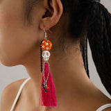 HALLOWEEN SKULL TASSEL RICE BEAD EARRINGS_CWAJE2411