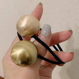 RETRO BRUSHED GOLD BALL MINIMALIST HAIR SCRUNCHIES_CWAHA2658