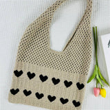Cwab5068_Heart Pattern Woven Bag Large Capacity Tote Bag