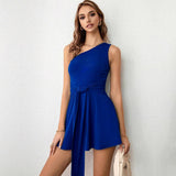 Waist Strap Slant Shoulder Jumpsuit